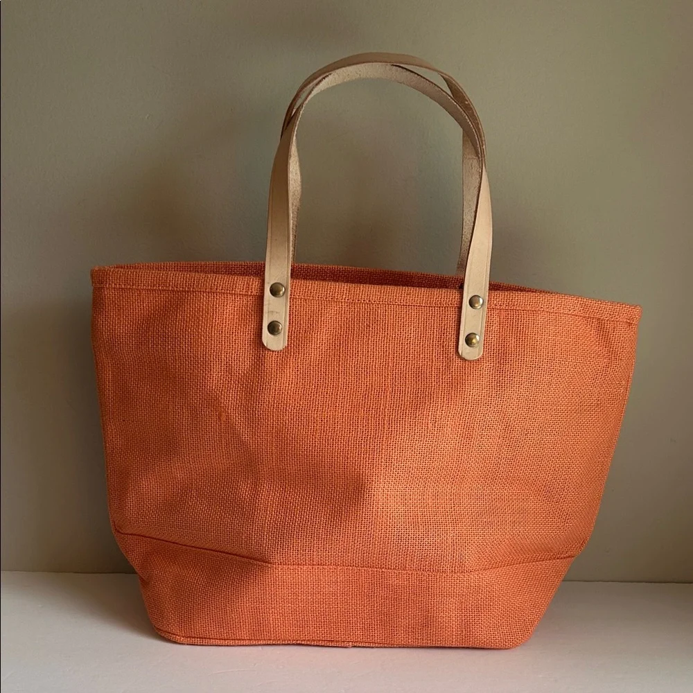 NWOT Ballard Jute Tote Bag in Orange with ‘Tutto’ Embroidered Design - Picture 4 of 8